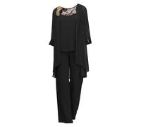 CHICTRY Women Outfit 3 Pieces Chiffon Lace Vest Pants Outwear Suit for Wedding Evening Party Gown Mother of The Bride Black 3XL