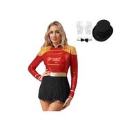 CHICTRY Women Sequin Magician Jumpsuit Circus Ringmaster Steampunk Fringe Rompers Halloween Costume Red A 3XL