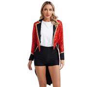 CHICTRY Women Sequins Circus Ringmaster Jacket Ring Leader Costume Showman Performance Tailcoat Coat Red XL