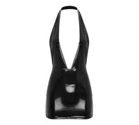 CHICTRY Women Sexy PU Leather Bodycon Dress Sleeveless Low Cut Back Zipper Package Hip Dresses 7# Black D S
