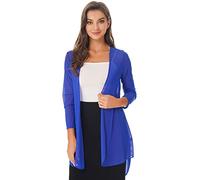 CHICTRY Women Sheer Chiffon Long Cardigan Open Front Summer Beach Casual Blouses Cover Up Royal Blue 5XL
