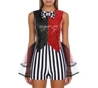 CHICTRY Women Sparkly Sequins Tutu Dance Leotard Outfit Ballet Dance Leotards Sleeveless Unitard Dress-Up Red M