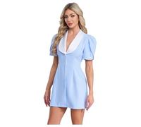 CHICTRY Women Vacation One Button Bodycon Mini Dress Adult Casual Street Wear Dresses Light Blue L