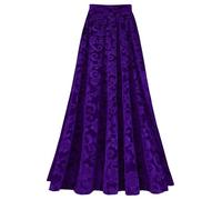 CHICTRY Women Winter Velvet Maxi Skirt Elastic High Waist Embroidered Casual Pleated Long Skirt for Party Purple XL