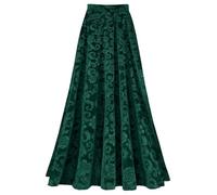 CHICTRY Women Winter Velvet Maxi Skirt Elastic High Waist Embroidered Casual Pleated Long Skirt for Party Green M