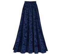 CHICTRY Women Winter Velvet Maxi Skirt Elastic High Waist Embroidered Casual Pleated Long Skirt for Party Blue XL