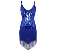 CHICTRY Womens Adult Sleeveless Sequin Fringe Tassels Ballroom Samba Tango Latin Dance Dress Blue One Size