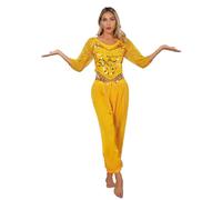 CHICTRY Women's Belly Dance Outfits Bollywood India Dance Costume Cropped Tops with Bloomer Lantern Pants Yellow One Size