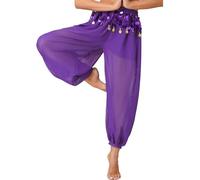 CHICTRY Women's Belly Dance Trousers Bloomers Coins Lantern Pants Halloween India Dance Pants Costume Purple One Size