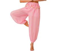 CHICTRY Women's Belly Dance Trousers Bloomers Coins Lantern Pants Halloween India Dance Pants Costume Pink One Size