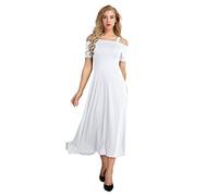 CHICTRY Women's Cold Shoulder Solid Liturgical Praise Dance Long Dress White X-Large