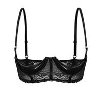 CHICTRY Women's Cupless Cage Bra See Through Sheer Lace Open Cups Wirefree Unlined Bra Tops 4# Black 3XL