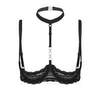 CHICTRY Women's Cupless Cage Bra See Through Sheer Lace Open Cups Wirefree Unlined Bra Tops 5# Black 4XL