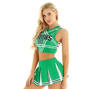 CHICTRY Women's Daddy Girls Costume Cheer Leader Uniform Fancy Dress Cheerleading Crop Top Mini Skirt Set Green A XXL