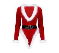 CHICTRY Women's Deep V Neck Velvet Mrs Claus Santa Romper Christmas Bodysuit Outfits with Belts