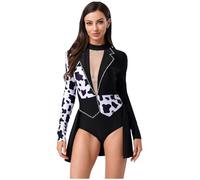 CHICTRY Womens Evil Witch Halloween Costume Open Front Skirt Leotard for Masquerade Party Black M