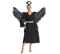 CHICTRY Women's Fallen Angel Costume Black Angel Costumes Long Sleeve Devil Dress with Accessories Black XL