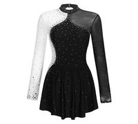 CHICTRY Women's Figure Ice Skating Dance Dress Color Block Roller Skating Costume Gymnastic Leotard Black XL