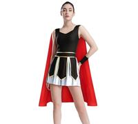 CHICTRY Womens Gladiator Costume Medieval Armor Cosplay Roman Warrior Dress Halloween Outfit with Cape Black M