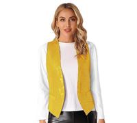 CHICTRY Women's Glitter Sequins Waistcoat Open Front Jacket Sleeveless Coat Suit Vest Tops Costume Gold XL