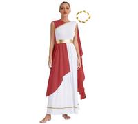 CHICTRY Womens Greek Toga Ancient Roman Senator Caesar Costume Robe Dress with Gold Leaves Headwear Burgundy S