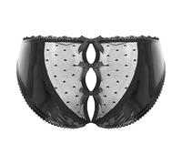 CHICTRY Women's High Cut Zipper Open Front Bikini Briefs Underwear Panties Thong Tanga Shorts Briefs 5# Black S