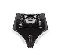 CHICTRY Women's High Cut Zipper Open Front Bikini Briefs Underwear Panties Thong Tanga Shorts Briefs 8# Black B 3XL
