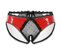 CHICTRY Women's High Cut Zipper Open Front Bikini Briefs Underwear Panties Thong Tanga Shorts Briefs 5# Red L