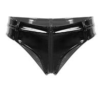 CHICTRY Women's High Cut Zipper Open Front Bikini Briefs Underwear Panties Thong Tanga Shorts Briefs 2# Black L