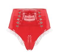 CHICTRY Women's High Cut Zipper Open Front Bikini Briefs Underwear Panties Thong Tanga Shorts Briefs 8# Red B XXL