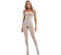 CHICTRY Womens Hollow Out Fishnet Lingerie Spaghetti Strap Bodystocking Bodysuit Sleepwear Nightwear 2# White One Size