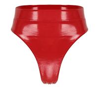 CHICTRY Women's Hollow Out Metallic Micro Thong Latex Mini Booty Cheeky Shorts G-String Clubwear 2# Red S