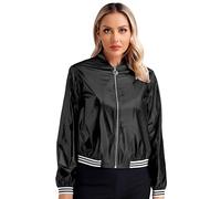 CHICTRY Womens Holographic Metallic Bomber Moto Jacket Coat Hip Hop Jazz Modern Dance Top Outerwear Black 3XL