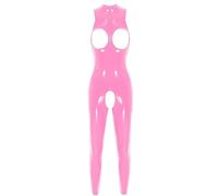 CHICTRY Women's Jumpsuit Liquid Wet Look One Piece Leotard Sleeveless Zipper Catsuit Romper Clubwear 4# Pink XL