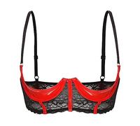 CHICTRY Women's Lace Floral Portrait Open Tip Bra Wire-Free Unlined Push-up Bralette Top Nightwear 12# Red M