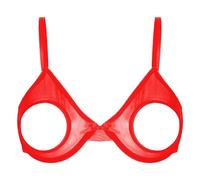 CHICTRY Women's Lace Floral Portrait Open Tip Bra Wire-Free Unlined Push-up Bralette Top Nightwear 8# Red M