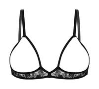 CHICTRY Women's Lace Floral Portrait Open Tip Bra Wire-Free Unlined Push-up Bralette Top Nightwear Black 4XL