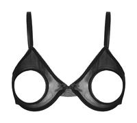 CHICTRY Women's Lace Floral Portrait Open Tip Bra Wire-Free Unlined Push-up Triangle Bralette Top 4# Black M