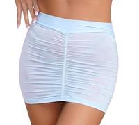 CHICTRY Women's Lace Mini Hip Skirt Sexy Sheer See Through Pencil Skirt Nightclub Ultrashort Skirt 9# Sky Blue A One Size