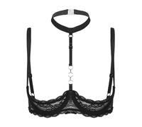CHICTRY Womens Lace Push Up Bra Underwire 1/4 Cups Brassiere Shelf Bras Balconette Bralette Lingerie 2# Black XXL