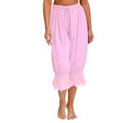 CHICTRY Womens Lace Trim Long Bloomers Victorian Gothic Steampunk Drawstring Harem Pants Pink M