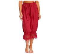 CHICTRY Womens Lace Trim Long Bloomers Victorian Gothic Steampunk Drawstring Harem Pants Red L