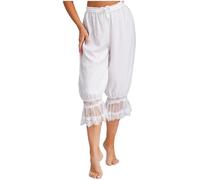 CHICTRY Womens Lace Trim Long Bloomers Victorian Gothic Steampunk Drawstring Harem Pants White L