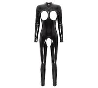CHICTRY Womens Latex Jumpsuit Long Sleeve Hollowing Out Full Body Catsuit Bodysuit Rompers Nightclub Black S