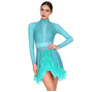 CHICTRY Women's Latin Samba Dance Costume Feathered Lyrical Ballet Leotard Dress Contemporary Dancewear Sky Blue L