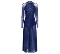 CHICTRY Women's Long Lyrical Dance Costume Split Sleeved Modern Contemporary Dance Dress Navy Blue XL