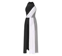 CHICTRY Women's Long Maxi Lyrical Dance Costume Split Color Block Modern Contemporary Dance Dress Black L
