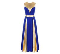 CHICTRY Women's Long Maxi Worship Praise Dance Costume Gold Color Block Prom Party Liturgical Dancewear Blue S