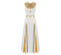 CHICTRY Women's Long Maxi Worship Praise Dance Costume Gold Color Block Prom Party Liturgical Dancewear White L