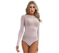 CHICTRY Women's Long Sleeve Bodysuit Sheer Mesh Sexy Leotard Catsuit Body Tops Shapewear Swimsuit Purple Crotchless One Size